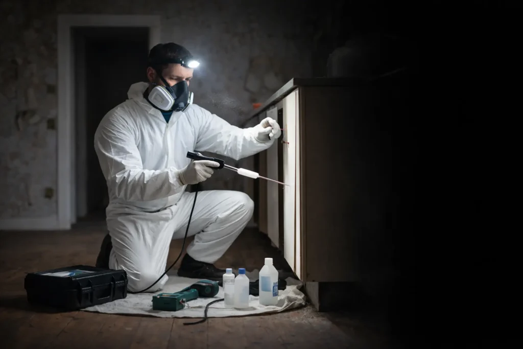 Utah cleaning and restoration FAQs - Alpine Cleaning certified technician performing mold inspection